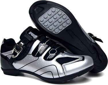 Велосипедні черевики з гумовою підошвою для чоловіків та жінок, унісекс. Підходять для шосе, гірського велосипеда, велоспорту. Дихаючі черевики для їзди на велосипеді, срібного кольору, розмір 42 EU