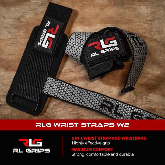 Лямки для тяги RL Grips з підтримкою зап'ястя для важкої атлетики, пауерліфтингу та бодібілдингу, допоміжні ручки для станової тяги та тренувань спини (Сірі)