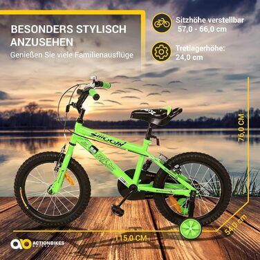 Дитяче велосипед Actionbikes Zombie 12/16/20 дюймів з V-Brake гальмами | Для дітей 2-9 років | З брудозахисниками | Для дівчаток та хлопчиків