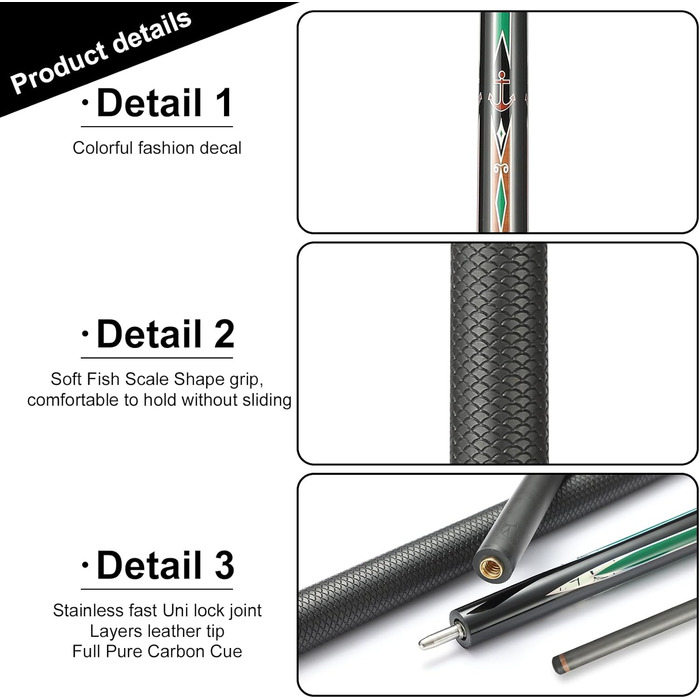 Кю для більяру (більярду) Crown ME з карбону, 20oz, CC03FD