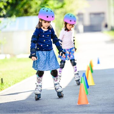 Дитячий велосипедний шолом Kinder-Fahrradhelm з набором захисту (наколінники, налокітники, рукавички) для хлопчиків та дівчаток 3-8 років, рожевий/блакитний/зелений
