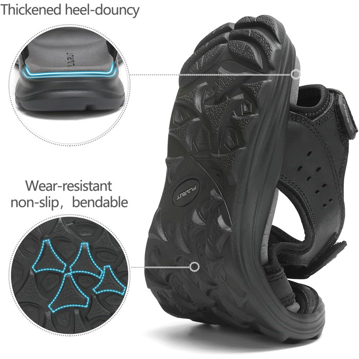 Чоловічі сандалі FLARUT для туризму та відпочинку на природі. Легкі сандалі з натуральної шкіри, чорного кольору, розмір 40 EU. Ідеальні для літа та активного відпочинку.