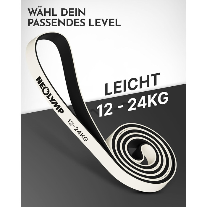 Резистентні гумки Neolymp з натурального латексу з електронною книгою для фітнесу - довгі еластичні гумки для силових тренувань, фітнес-гумки, гумки для підтягувань (легкі | 12-24 кг)