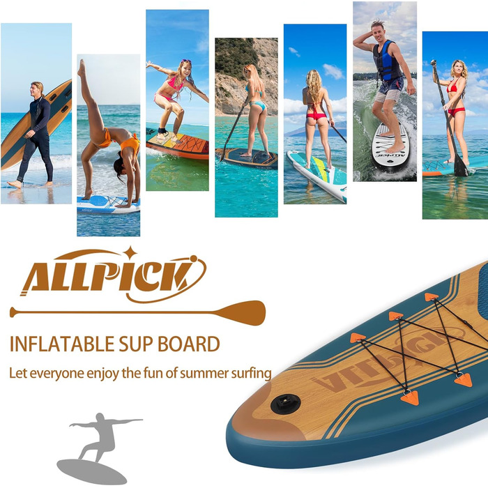 Надувна SUP-дошка ALLPICK Premium 180кг, комплект з камеротримачем, веслом, аксесуарами, для початківців і досвідчених, морський синій