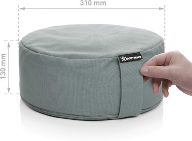 Медитаційна подушка BODYMATE кругла 31 см з наповнювачем з лушпиння гречки, знімний чохол із 100% бавовни, сіра
