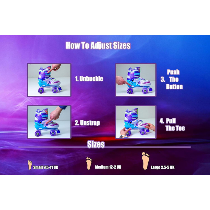 Дитячі ролики-хвіст русалки Scale Sports для дівчаток, регульовані, з підсвічуванням, фіолетові (2.5-5 UK)