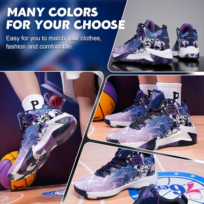 Баскетбольні кросівки для чоловіків, високі, спортивні, для прогулянок, Mesh, зручні, для бігу на вулиці, модні, легкі, Sneaker (39.5 EU, фіолетовий)