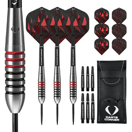 Набір дартсів Darts Corner Astrofire 21 г — 90% вольфрам, сталеві наконечники, 6 флайтів, 6 шафтів, кейс, картка, кільця