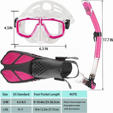 Набір для снорклінгу для дорослих з ластами, маскою та сухим снорклом, у комплекті сумка