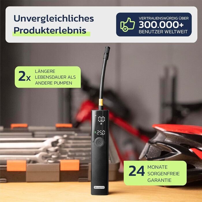 Електрична повітряна помпа Woowind BP188: акумуляторна, 120-150 PSI, для авто, велосипеда, мотоцикла, сумісна з усіма клапанами