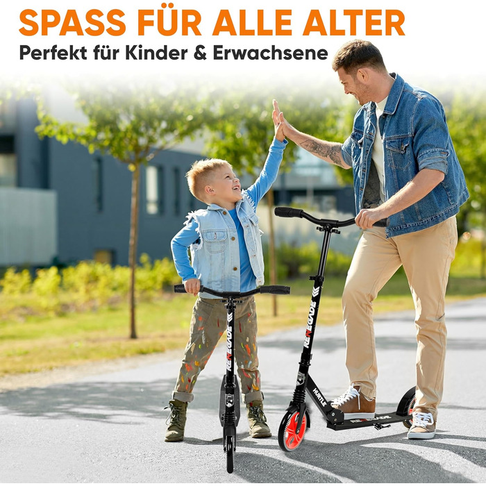 Дитячий ролер Hurtle Roller Kinder 10, складний, регульована висота 84-98 см, для дітей та дорослих, з підставкою, ремінь для перенесення, до 100 кг (чорний)