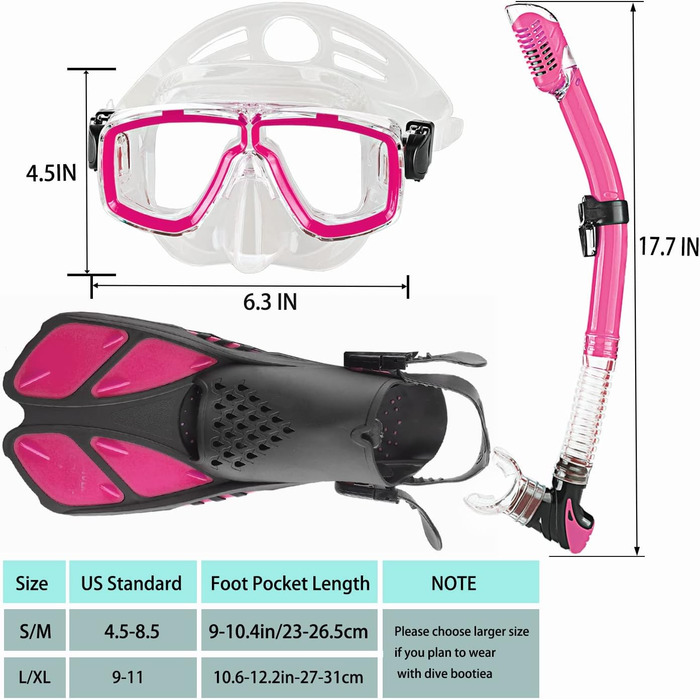 Набір для снорклінгу для дорослих з ластами, маскою та сухим снорклом, у комплекті сумка