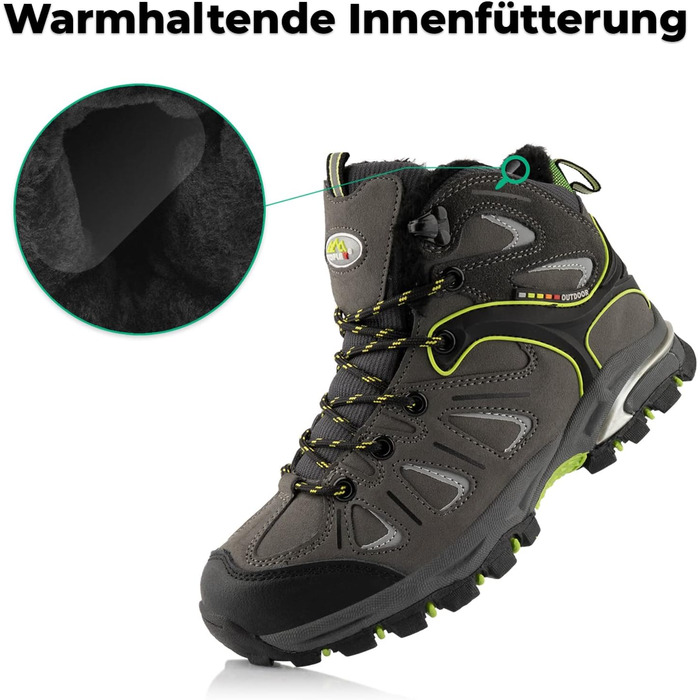 Трекінгові черевики для жінок та чоловіків, теплі, з підкладкою, сірі, зелені (37 EU)