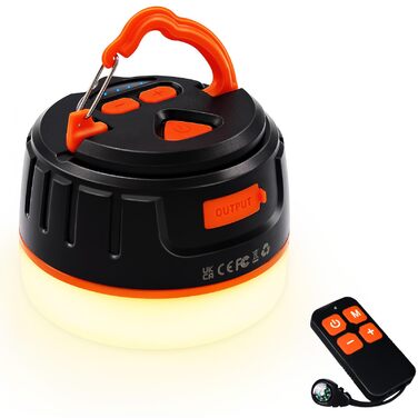 Ліхтар кемпінговий акумуляторний з пультом, 6400 mAh, 5 режимів, водонепроникний, магнітний, чорно-помаранчевий