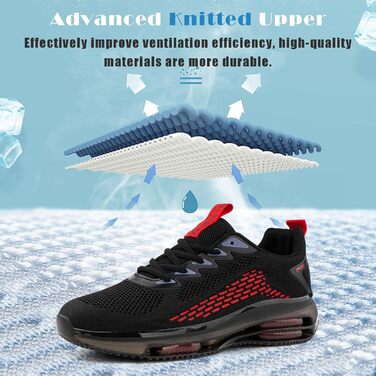 Кросівки Hitmars для чоловіків з повітряною подушкою, розмір 39-48 (сітка, чорний/червоний)