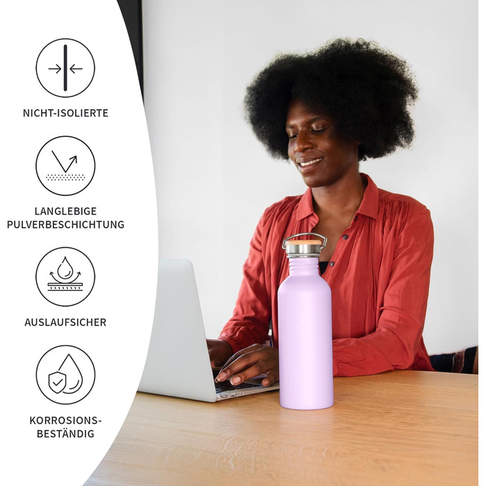 Водяна пляшка Bambaw з нержавіючої сталі 1л | Багаторазова еко-пляшка | Для кемпінгу та походів | Без пластику | Спортивна пляшка, не протікає (500 мл, фіолетовий)