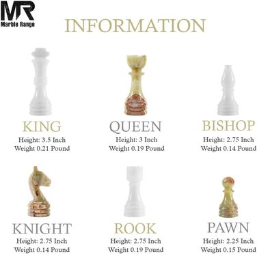 Шаховий набір з мармуру для дорослих, ручної роботи Verona & Green Onyx: ігровий набір з 32 фігурами, 2 додаткові королеви, коробка для зберігання
