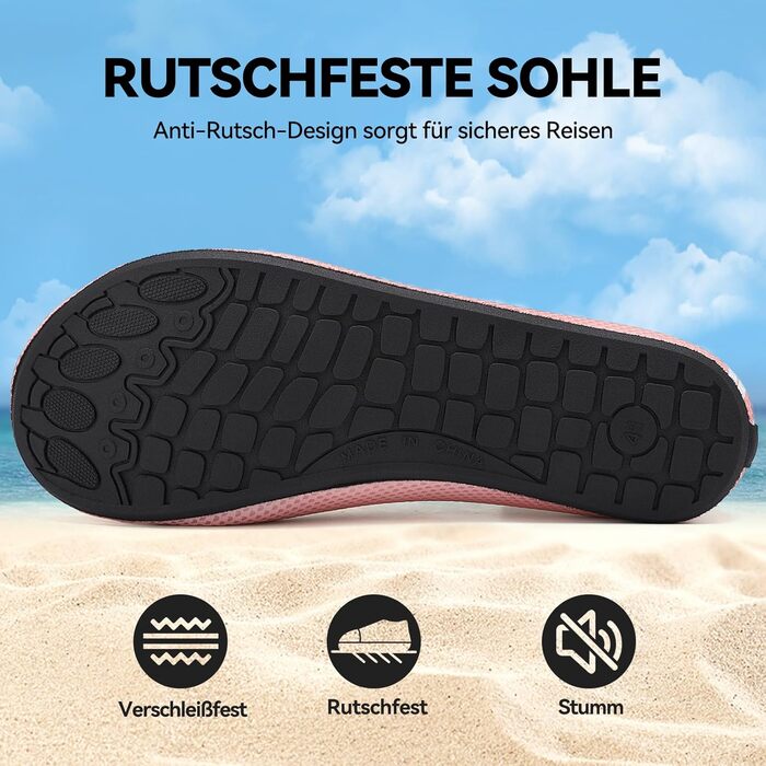 Чоловічі та жіночі водяні черевики для плавання та відпочинку на пляжі. Швидка сушка, антиковзаюча підошва, унісекс (35 EU, рожевий)