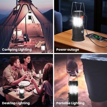 LED кемпінговий ліхтар HOTUT Solar, 3200 mAh, складаний, водонепроникний, з ручкою, USB, ручне заряджання, аварійне освітлення для туризму, риболовлі, SOS, відключень електроенергії 3 в 1