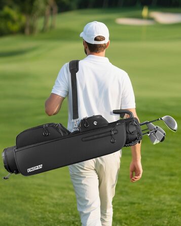 Сумка для гольфу Findway, легка та портативна, з підставкою, 3 відділення, регульований плечовий ремінь, 5 кишень та ручка, для чоловіків та жінок (чорна)