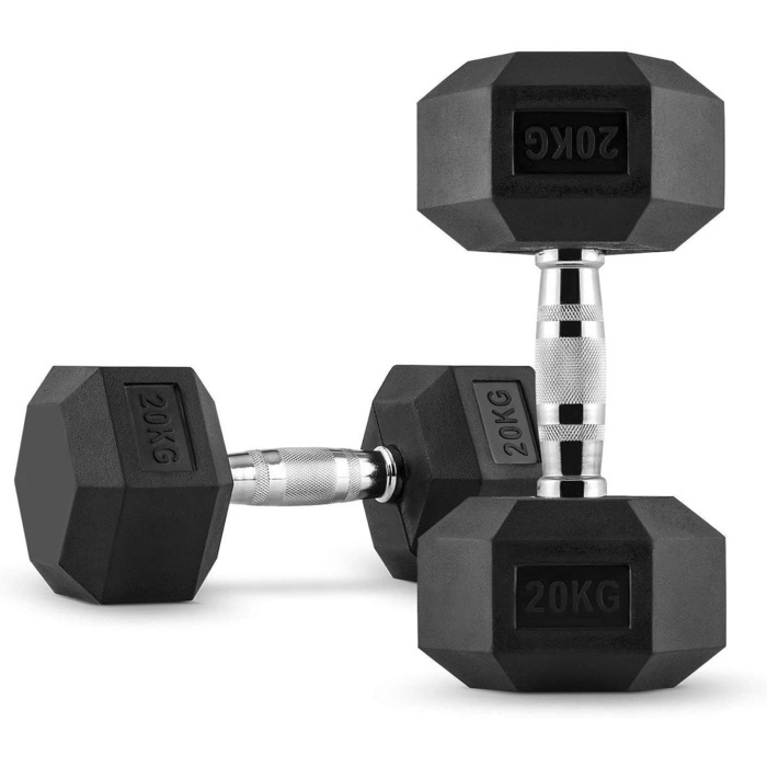 Гантель Technofit Hex 20 кг, шестигранна гумова, для фітнесу та бодібілдингу
