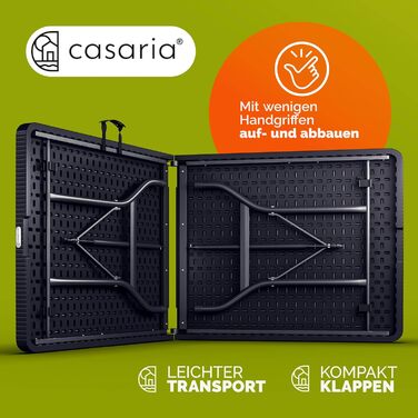 Розкладний садовий стіл Casaria® 183x76 см, чорний, з ротангу, для 8 осіб, тераса, балкон, кемпінг
