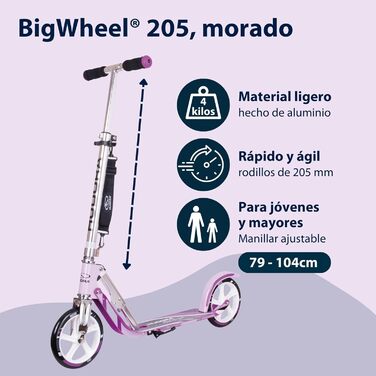 Самокат HUDORA BigWheel 205 алюмінієвий, складаний, міський, для дітей та дорослих, до 100 кг, з підніжкою