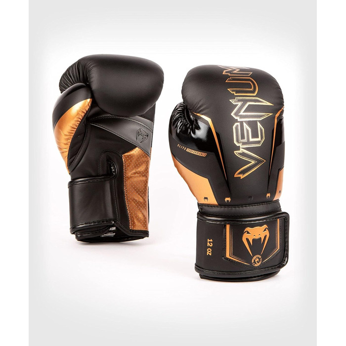 Боксерські рукавички Venum Elite Evo чорного та бронзового кольорів, 14 Oz