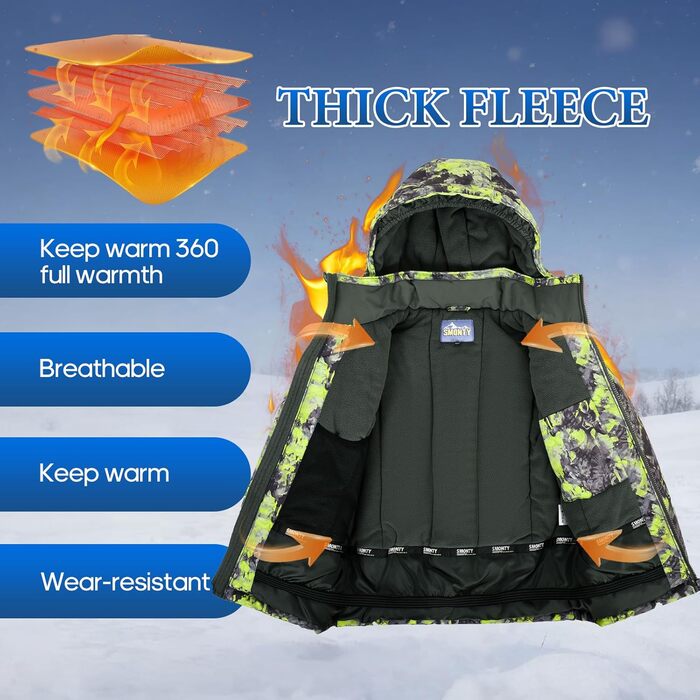 SNOWER Дитячий зимовий комбінезон для хлопчика з капюшоном, теплий гірськолижний костюм, кольорове зелений, 6-7 років