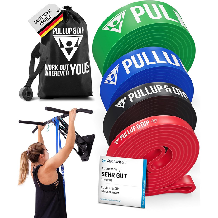 Фітнес-гумки Pullup & Dip: еластичні стрічки для тренувань з дверними фіксаторами та інструкцією. Набір та окремо. Червоний (EXTRA LIGHT)