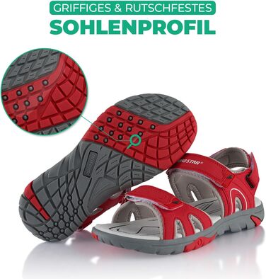 Трекінгові сандалії Fusskleidung для жінок та чоловіків, легке літнє взуття з міцною прогумованою підошвою, червоно-сірі, розмір 39 EU