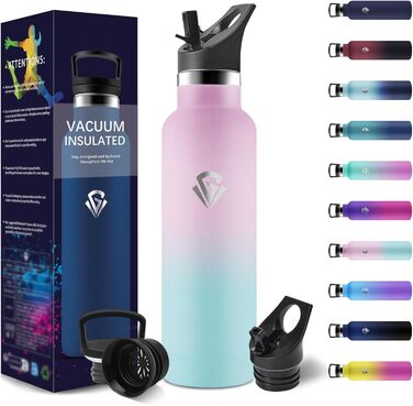 Термопляшка 500 мл, нержавіюча сталь, з соломкою, подвійні стінки, BPA Free, для води та газованих напоїв, блакитний та темно-блакитний кольори