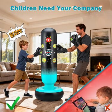 Дитячий боксерський мішок з боксерськими рукавичками та насосом, 165 см, стабільний динозавр та мішень, 2 в 1, надувний боксерський мішок для дітей, комплект для тренувань, подарунок для хлопчиків та дівчаток 3-12 років