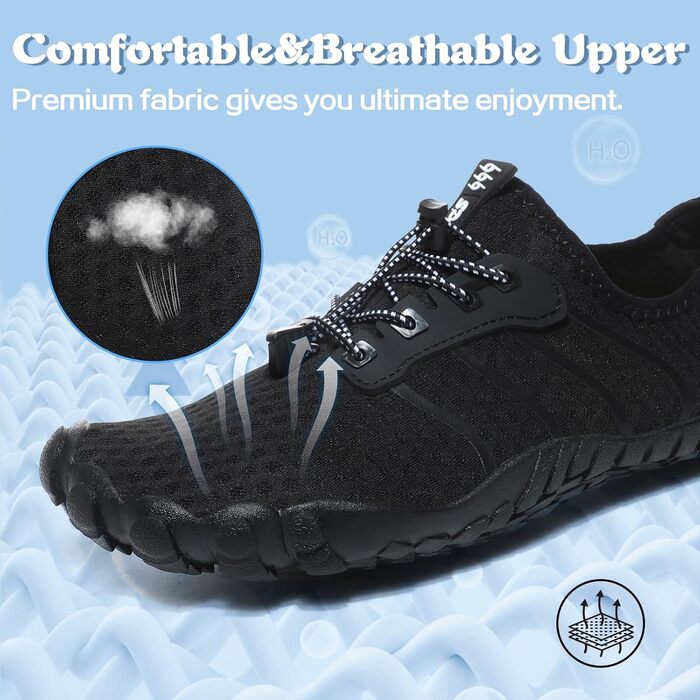 Чоловічі та жіночі аквашузи для плавання та серфінгу, швидко сохнуть, чорні, 42 EU