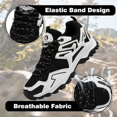 Чоловічі туристичні черевики для трекінгу та хайкінгу. Легкі Outdoor черевики для кемпінгу та трейлраннінгу (42 EU, Чорний/Білий)
