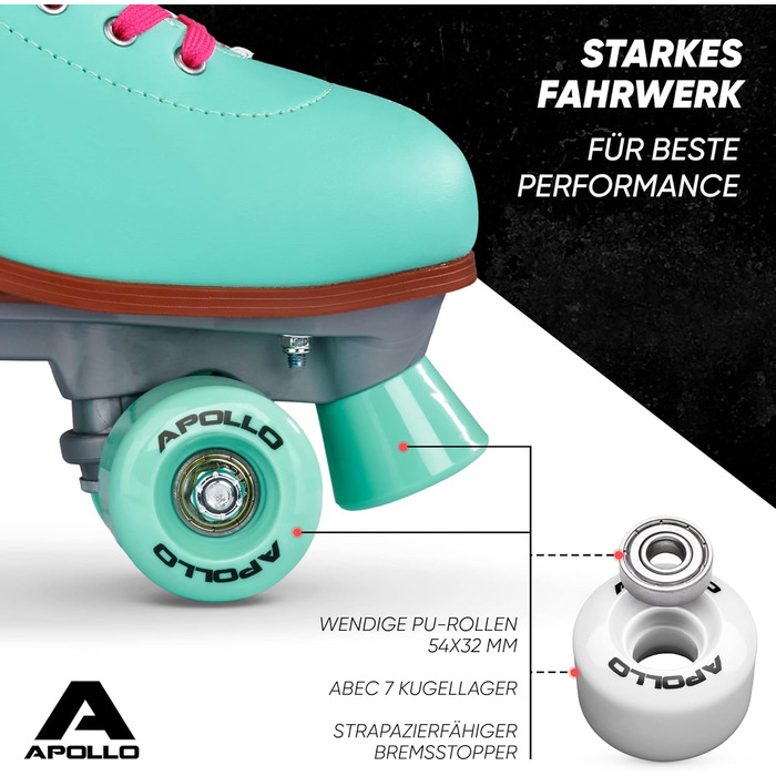Дитячі та дорослі ролики Apollo Disco Roller - регульовані Quad-ролики, розміри 31-42, Lagoon