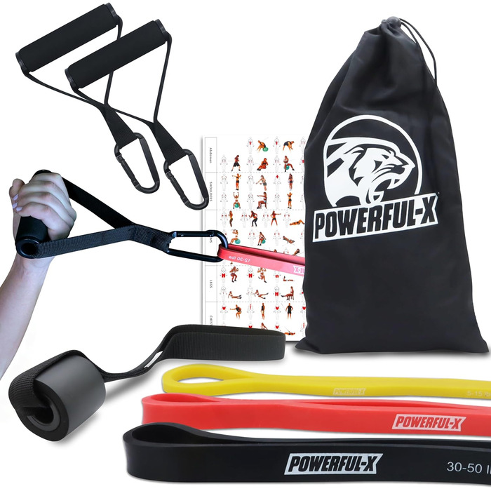 Резистентні стрічки POWERFUL-X з анкером для дверей та ручками, фітнес-стрічки для силових тренувань, йоги та фізіотерапії