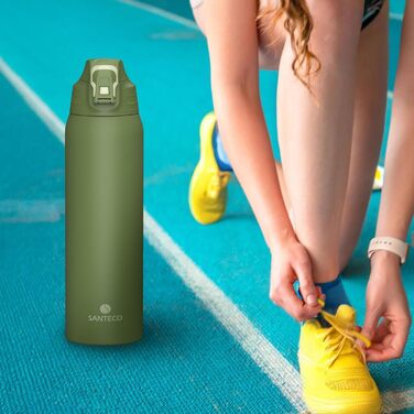 Термофляга SANTECO 1.5л з нековзним замком, нержавіюча сталь, BPA-Free, з чохлом для подорожей та кемпінгу, зелений мох