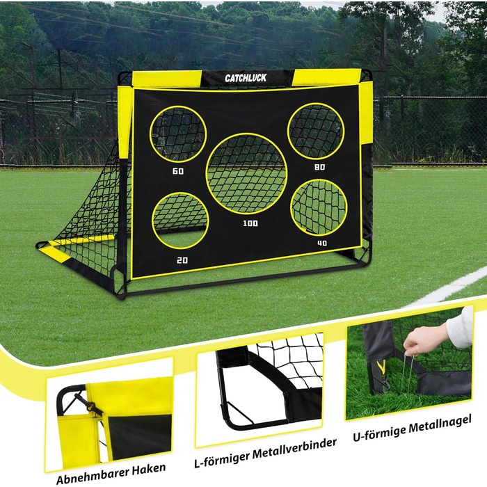 Дитячі футбольні ворота для саду 2 в 1 Pop Up, з лункою та сумкою, 120x90x90, жовтий