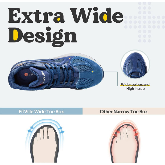 Чоловічі кросівки для бігу FitVille Extra Wide (X-Weit) - широкі, зручні, блакитні (50 EU)