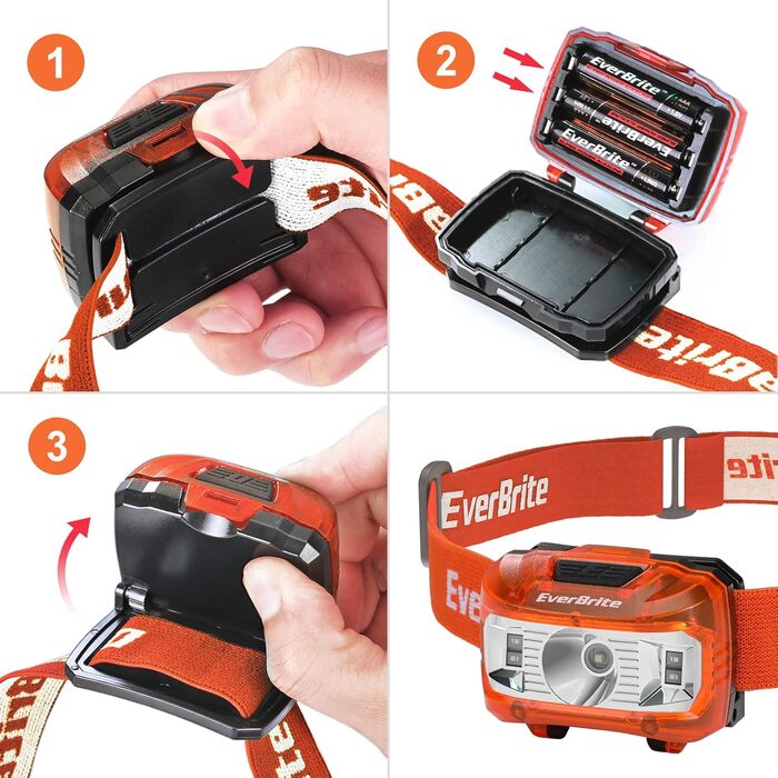 LED налобний ліхтар EverBrite 2 шт. з червоним та зеленим світлом, 5 режимів, для кемпінгу, відпочинку на природі, подарунок на Різдво, з 6 AAA батарейками (Помаранчевий)
