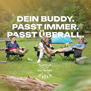 Крісло для кемпінгу Faltbuddy® 2-в-1: стілець та лежак, 180 кг, чорний, з великою сумкою-холодильником. Ідеально для риболовлі, пляжу, фестивалів та відпочинку на природі.
