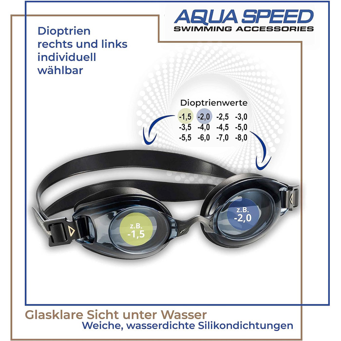Плавальні окуляри Aqua Speed Lumina з діоптріями для дорослих, короткозорість, чорні, тоновані лінзи, індивідуальний вибір діоптрій для кожного ока