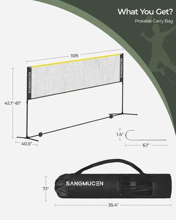 Сітка для бадмінтону, волейболу та тенісу SANGMUCEN 3/5 м, регульована висота, переносна, чорна-жовта