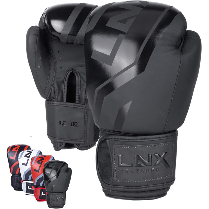 Боксерські рукавички LNX Level 5, 14 Oz, чорні, для кікбоксингу, боксу, муай-тай, K1, MMA, тренування та спарингу, унісекс