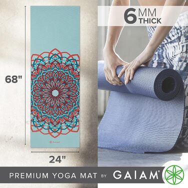 Килимок для йоги Gaiam Premium 6 мм з малюнком - товстий, нековзний, для йоги, пілатесу та фітнесу (172 x 61 x 6 мм)