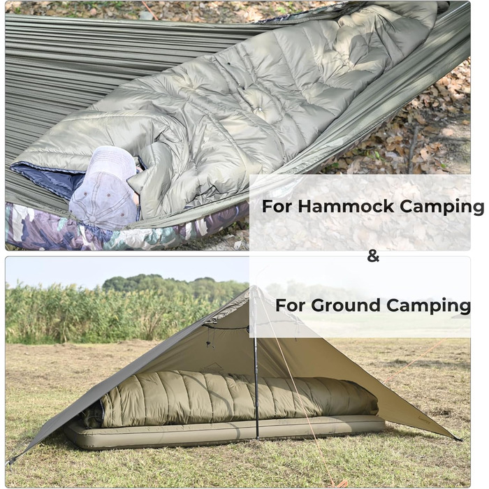 Спальний мішок OneWind для кемпінгу та гамака, 3 сезони, теплий плед, пончо, захист від холоду, ізоляція, для відпочинку на природі, піших прогулянок, зелений. Діапазон температур: 2°C~10°C (Deluxe). Розміри: 230x160 см та 200x137 см
