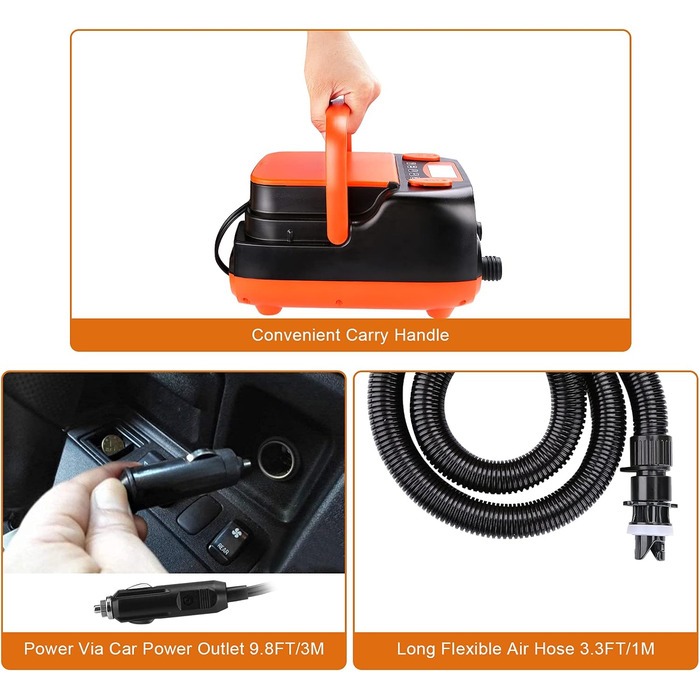 Електричний надувний насос AGPtEK 6000mAh для SUP, матраців, наметів та човнів. 16 PSI, 12V, акумуляторний компресор