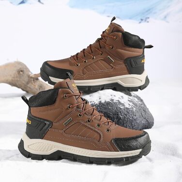 Чоловічі зимові черевики AX BOXING: утеплені, трекінгові, для ходьби в горах, водонепроникні, антиковзаючі, розмір 41-46 EU (колір: коричневий, розмір 42 EU)