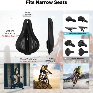 Накидка на сидіння велосипедне, ергономічна гелева підкладка, м'яка та зручна, з дощем. Підходить для жінок та чоловіків, чорна, вузька